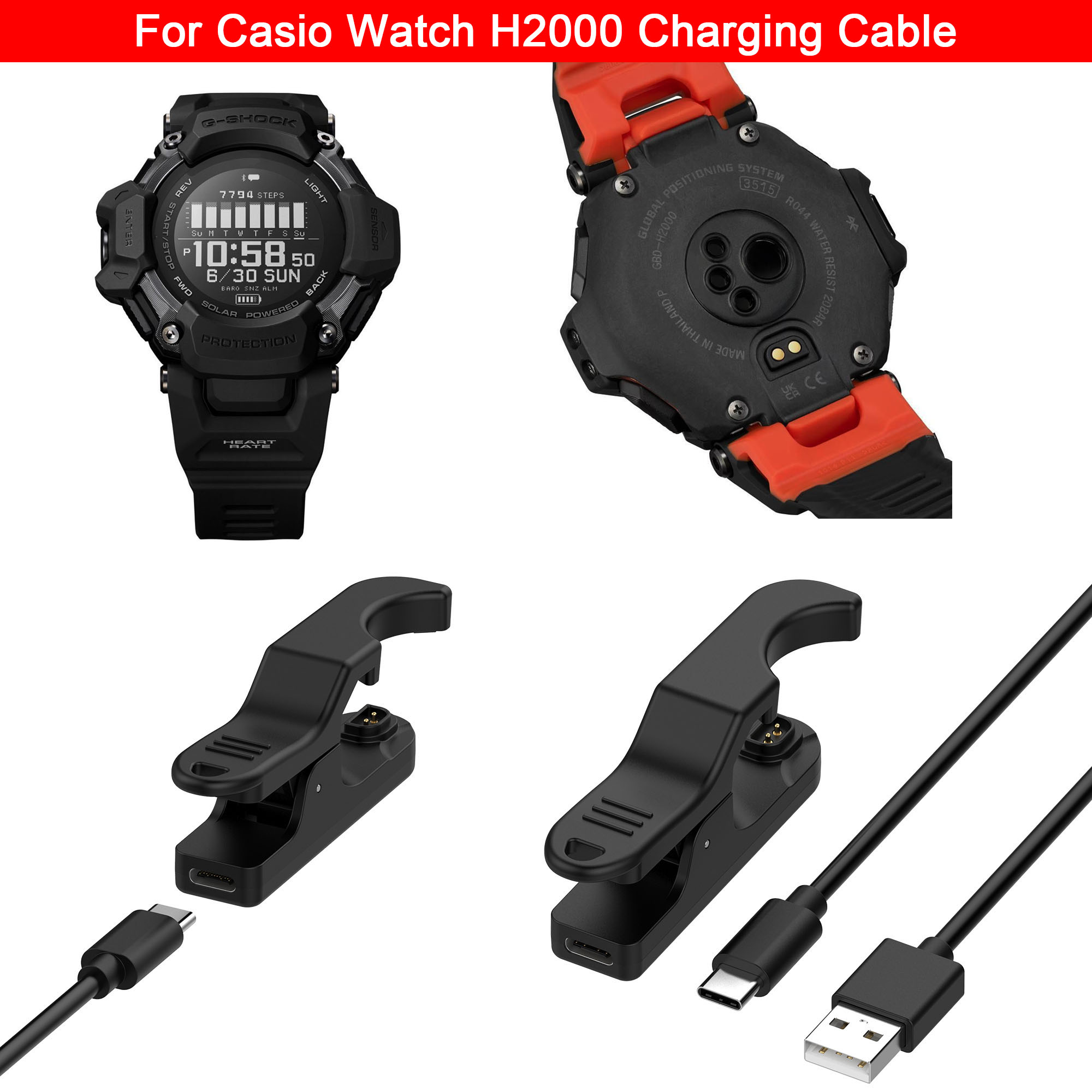 USB Charging Cable Cradle for Casio Watch G-SHOCK GBD-H2000