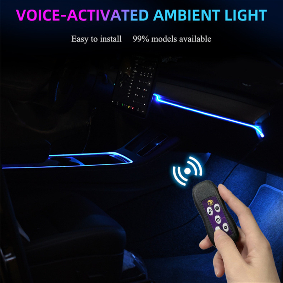 Car RGB LED Light Strip Interior Atmosphere Neon Lamp Sound Control For Cars