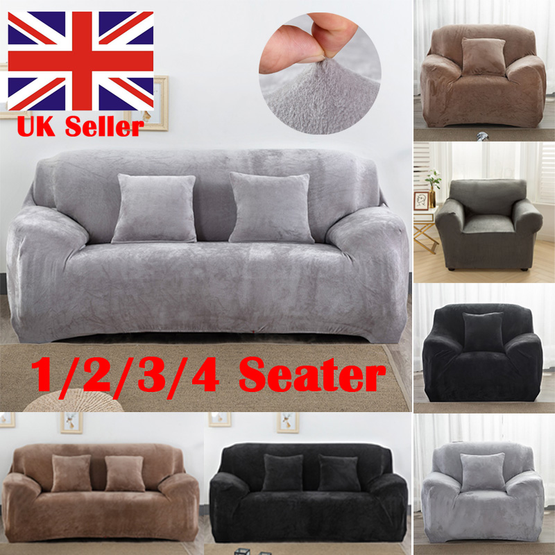 Velvet Elastic Stretch Sofa Covers Slipcover Protector Settee 1/2/3/4