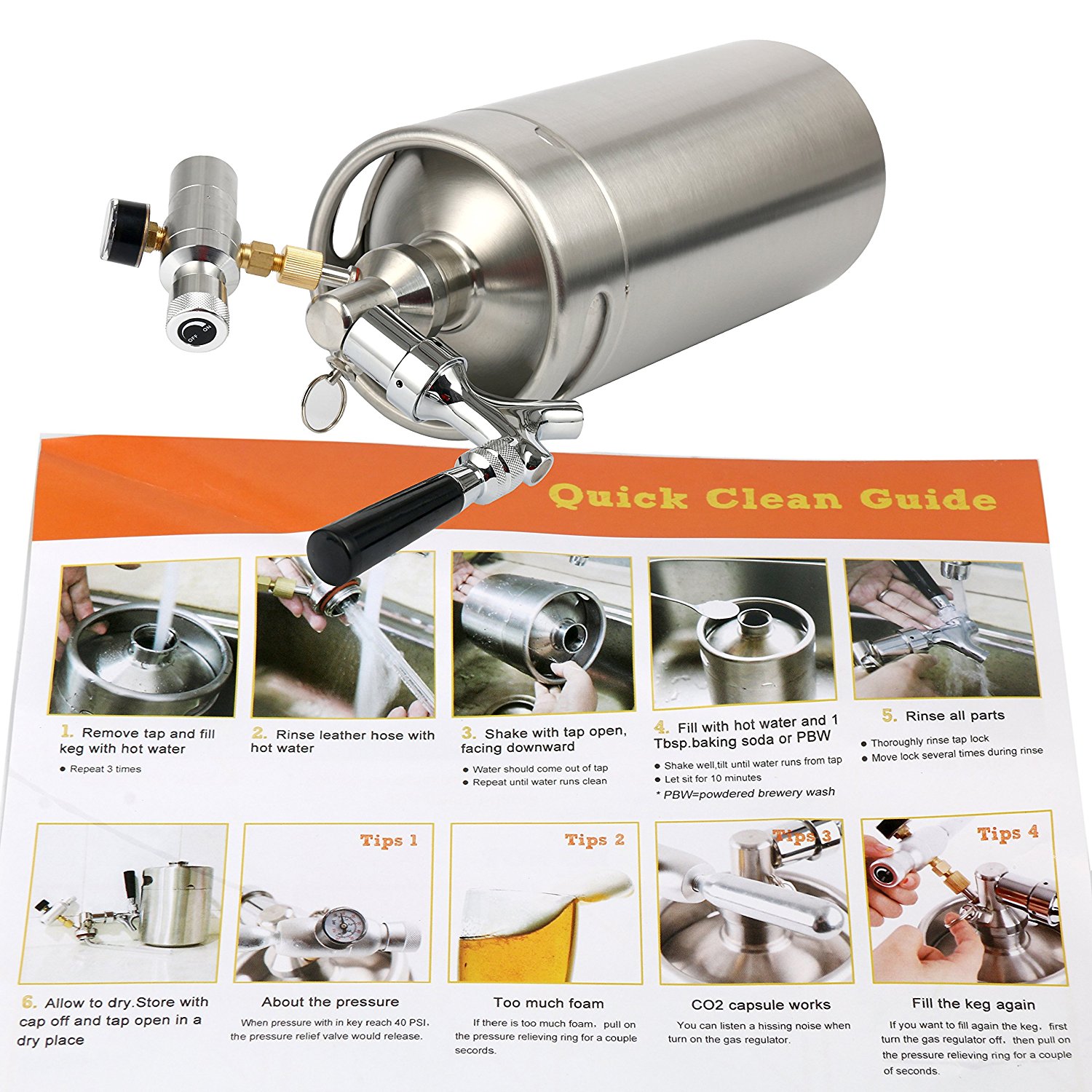 128 OZ 3.6L Homebrew Keg System Kit for Home Brew Beer Dispensor CO2