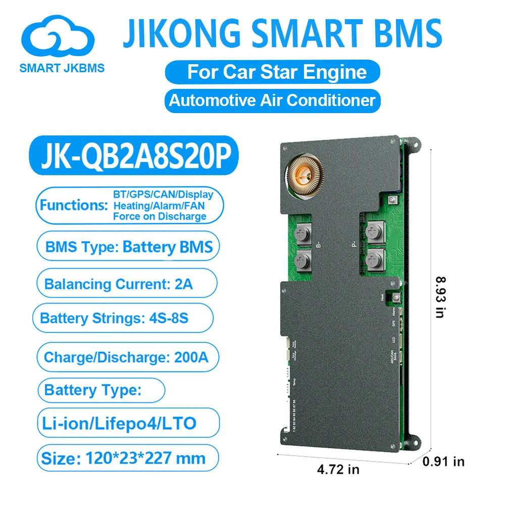 Yuattory JK BMS 4S-8S 200A Con Bilanciamento Attivo 2A – Bluetooth Integrato, APP, Supporto LCD, Per Ioni Litio E LiFePO4 - 6