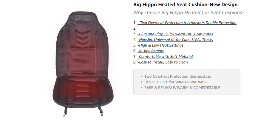 Big Hippo Heated Seat Cushion 12v Car Cover Universal For Home Office - Best Heated Car Seat Covers 2019