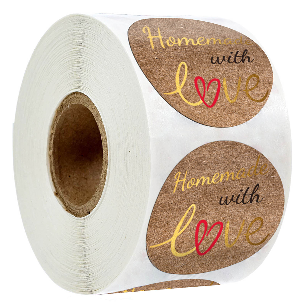 500Pcs//Roll Homemade with Love Stickers Labels for Baked Goods Dessert Wrap Seal