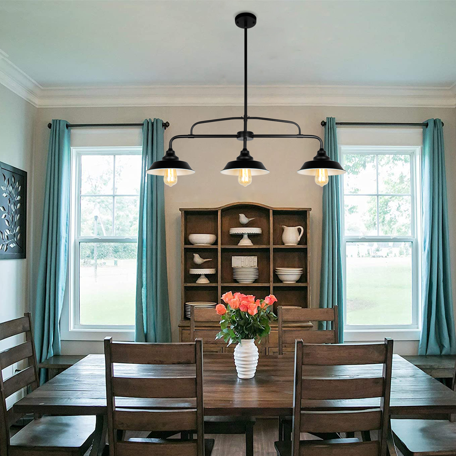 Wood And Metal Chandelier 6-Light Farmhouse Chandelier With Wood Accents -  Rustic Kitchen Island Lighting For Dining Room \u0026 Living Room (UL Listed)  Farmhouse Table, image size:1500x1500