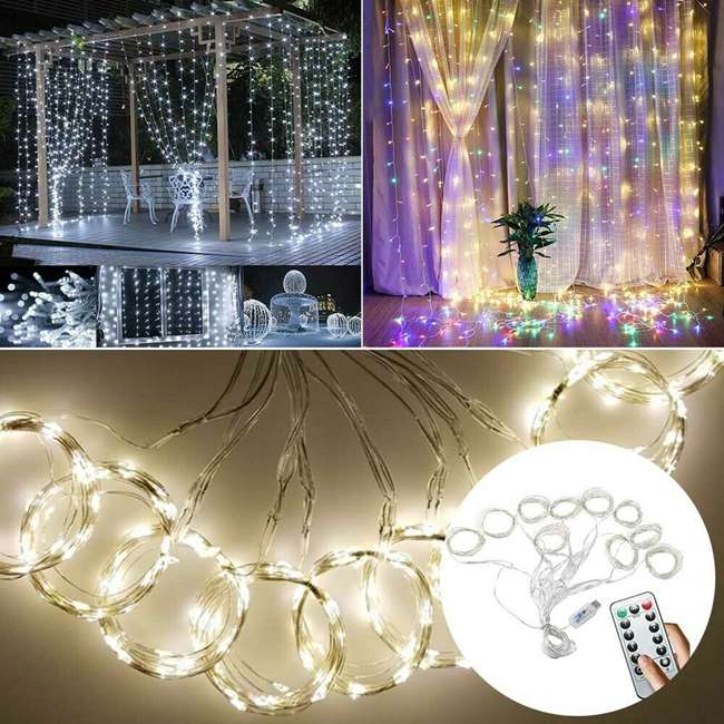 thumbnail image 2 of 10FT 300 LED Window Curtain Fairy String Lights – USB, IP65, Remote Control, Warm/White/Multicolor, Party Xmas Decor 2 of 3