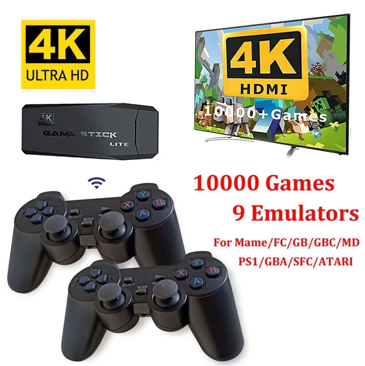 4K HDMI TV Game Stick 64G 15000+ Game Video Game Consoles + 2× Wireless ...