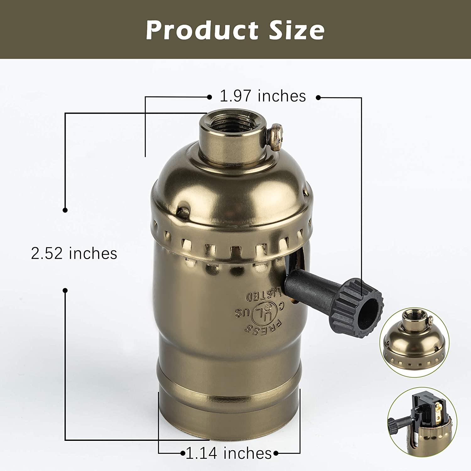 JACKYLED 3-Way Lamp Socket Replacement E26 E27 Light Sockets with Turn