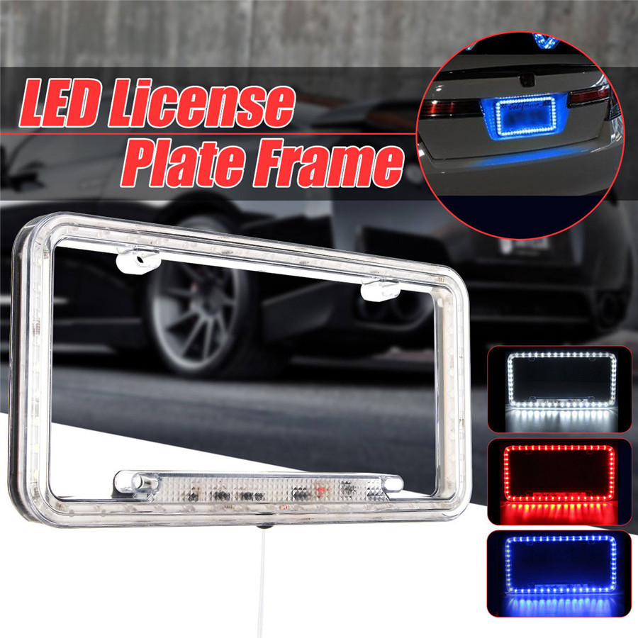 12V Red LED Light Car License Plate Frame Decoration Plastic Cover for