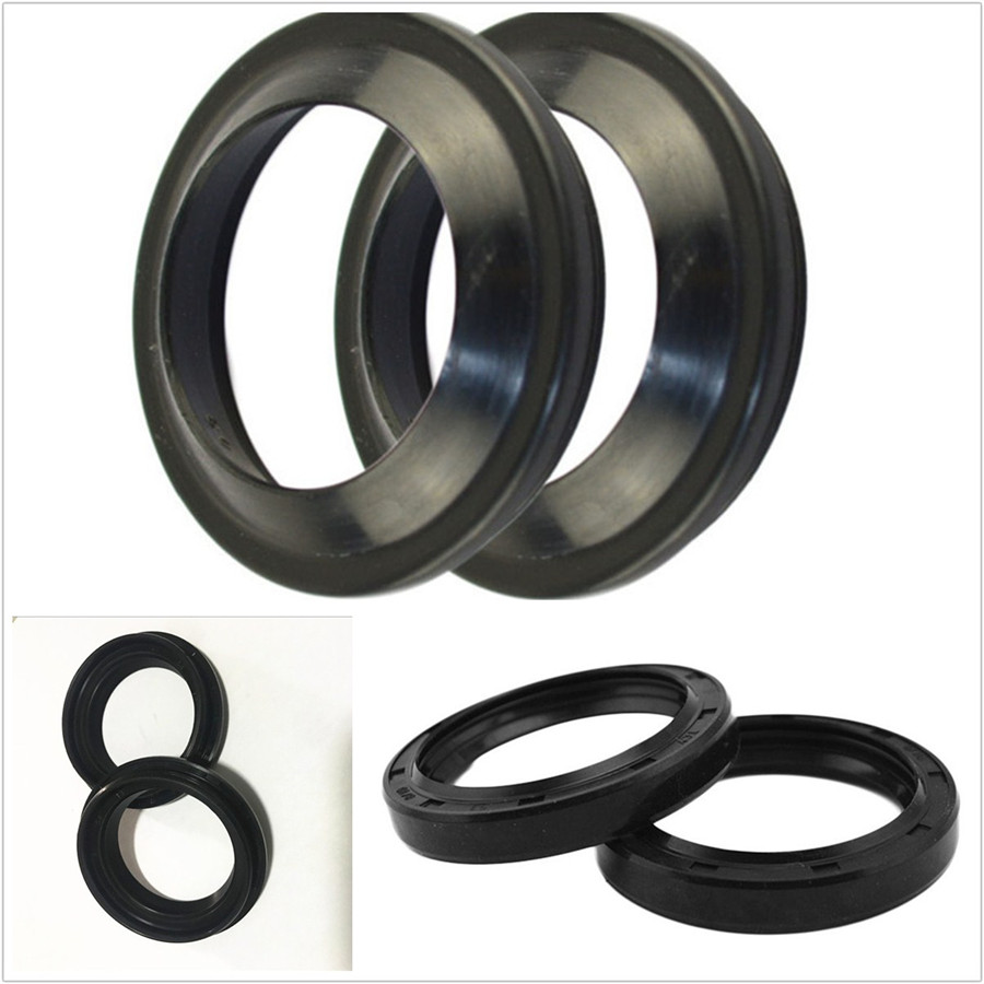 4 Pcs Black Rubber Motorcycle Front Fork Damper Oil Seal + Dust Seal
