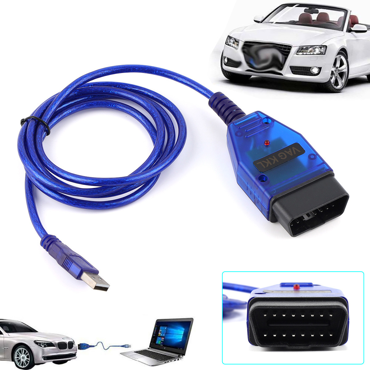 For VAG-COM VCDS Scanner Tool OBD2 KKL CH340 409.1 VW Audi Test Line AUB  Cable 