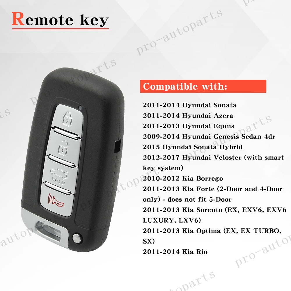 Replacement Keyless Entry Smart Remote Key Fob For 2011-2014 Hyundai Sonata - 4 Button