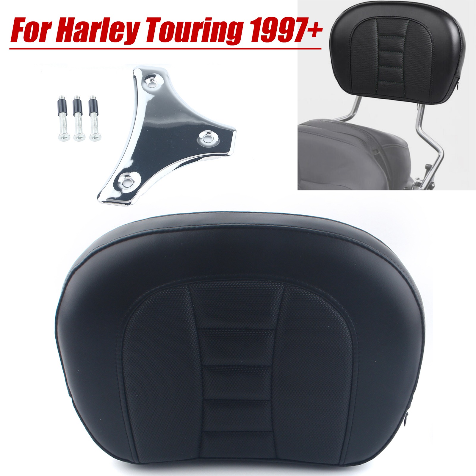Black Rear Passenger Backrest Pad Sissy Bar For Harley Road King