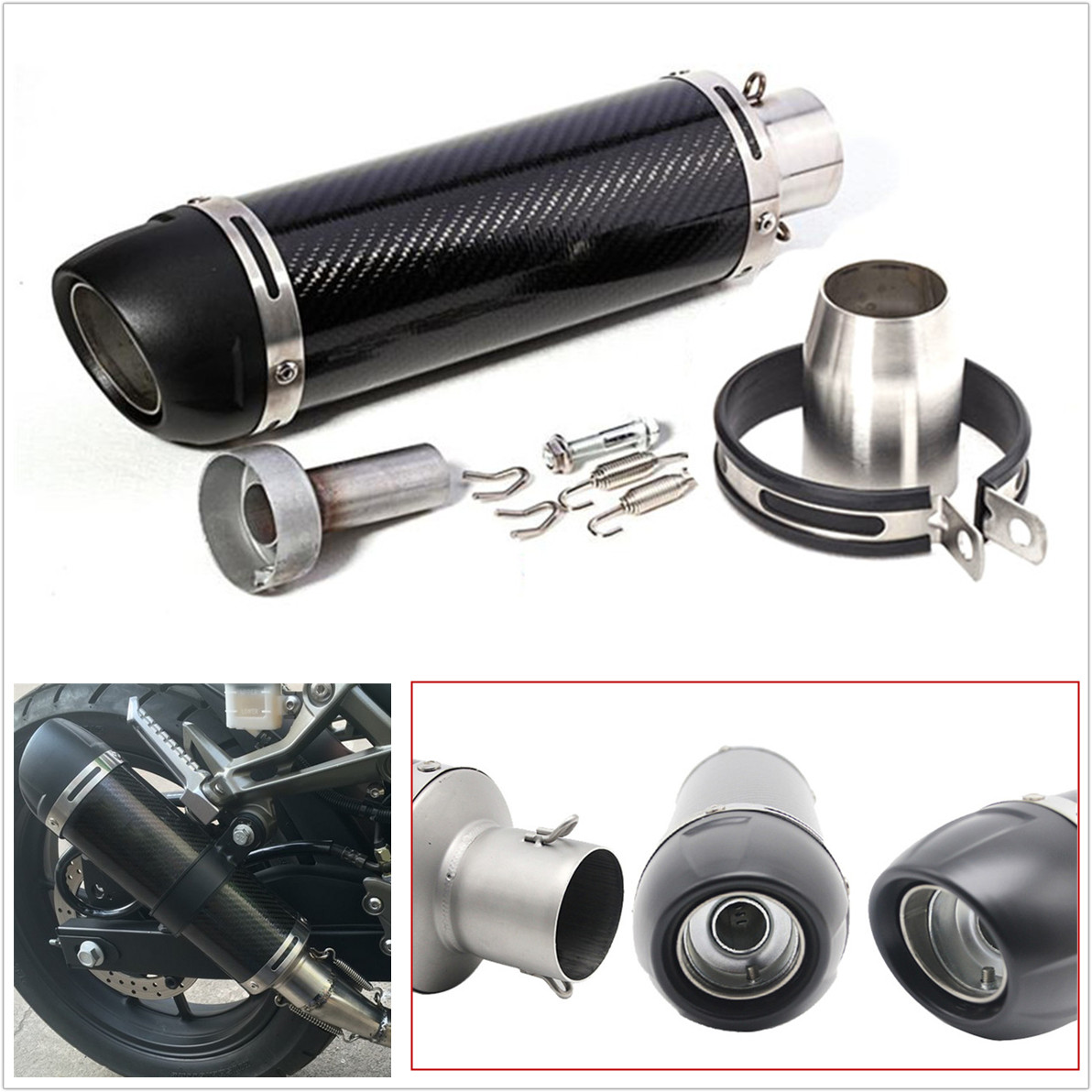1PCS 51mm 245mm Real Carbon Fiber Slip-On Exhaust Muffler Pipe With DB Killer