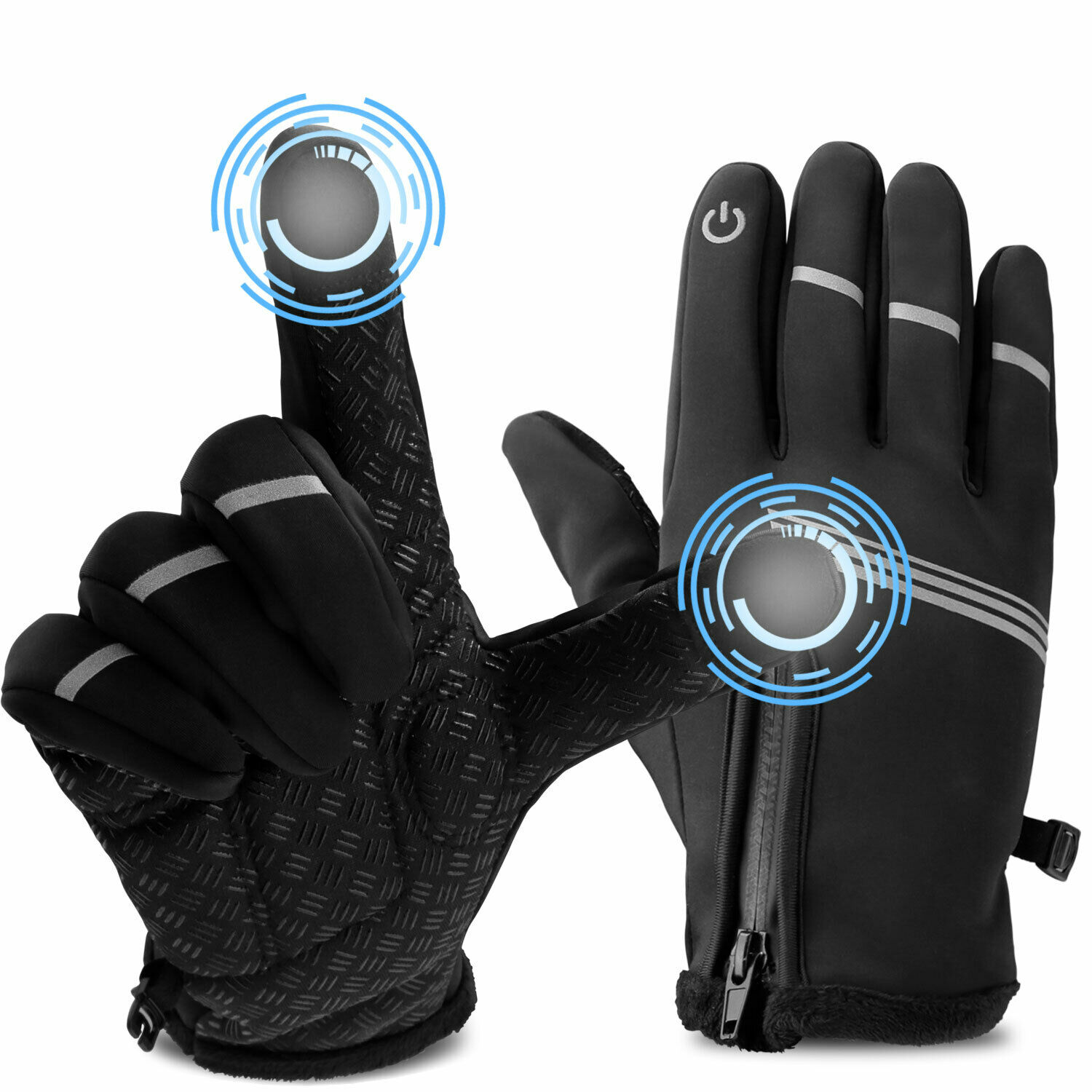 Suede riding gloves mens autumn and winter outdoor windproof plus velvet warmth long lock temperature wrist night reflection