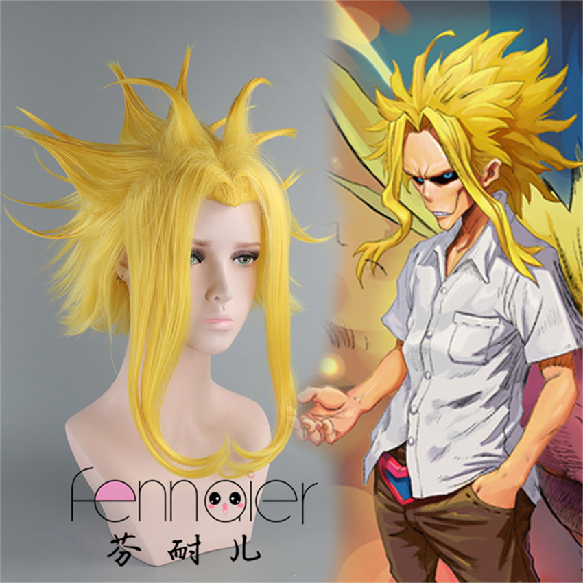 Anime My Hero Academia All Might Golden Hair Man Cosplay Wigs