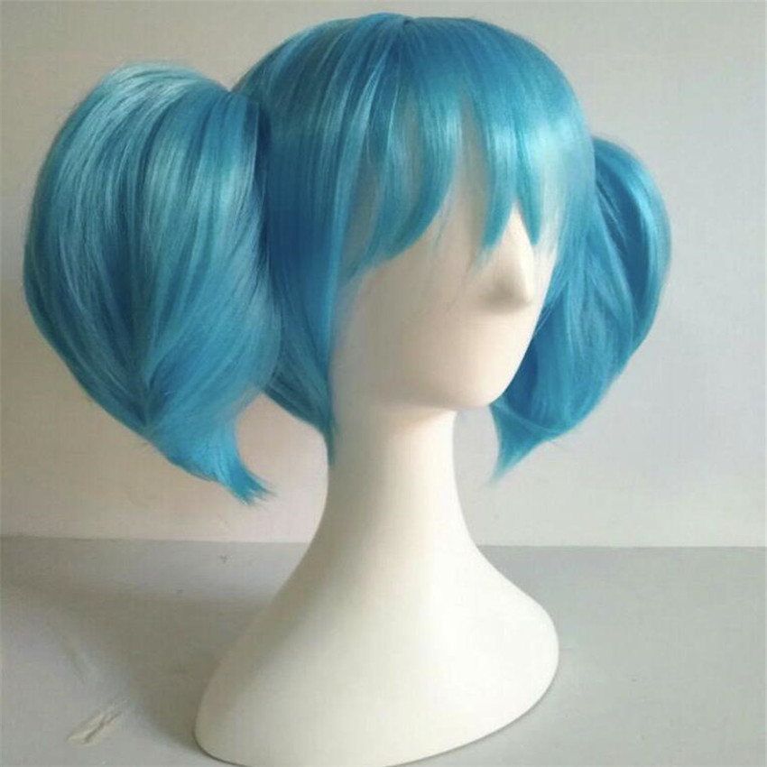 Sally Face Sallyface Sally Wig Short Blue Hair Clip Ponytails New