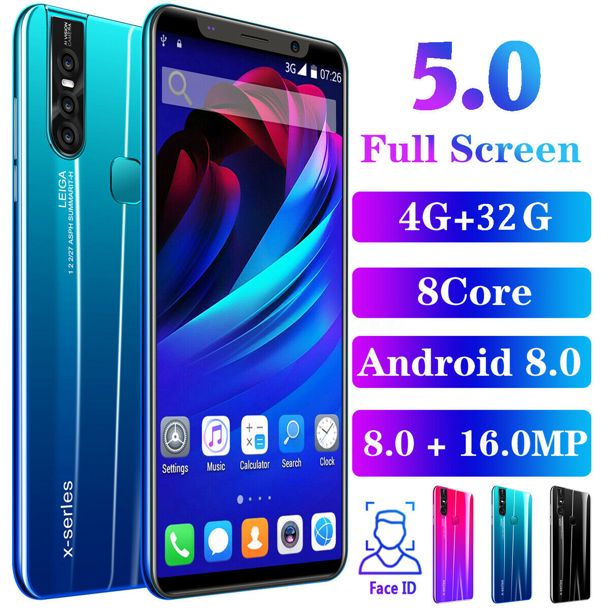 X27/X27 Plus Unlocked Smart Phone 5.0/5.7'' Android 8.0 HD Dual SIM