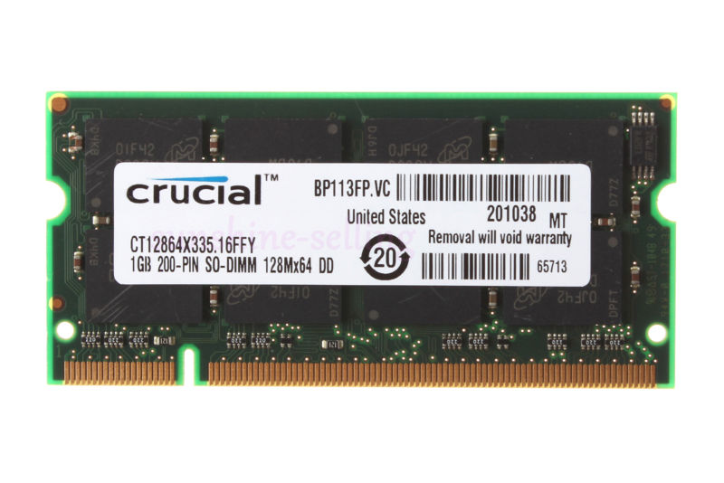 Crucial 2 GB 2X 1 GB DDR PC2700 DDR333MHz 200pin SODIMM Memoria RAM