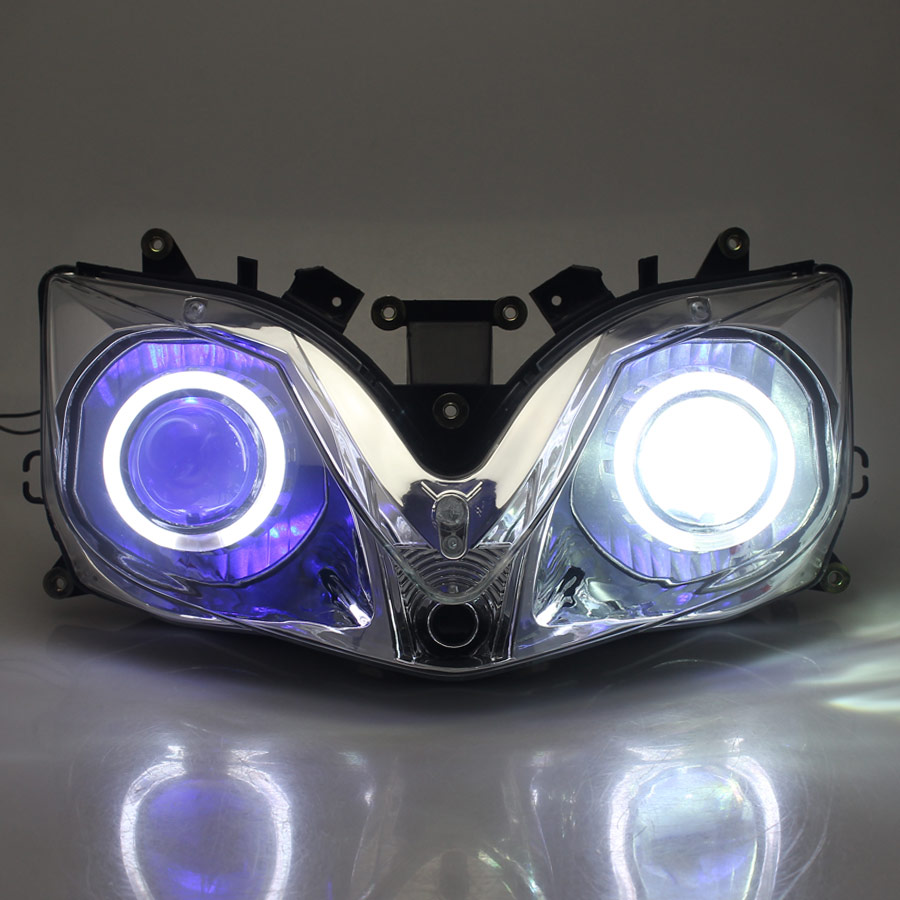 Fully Assembled Headlight White Angel Blue Devil Eyes Fits For
