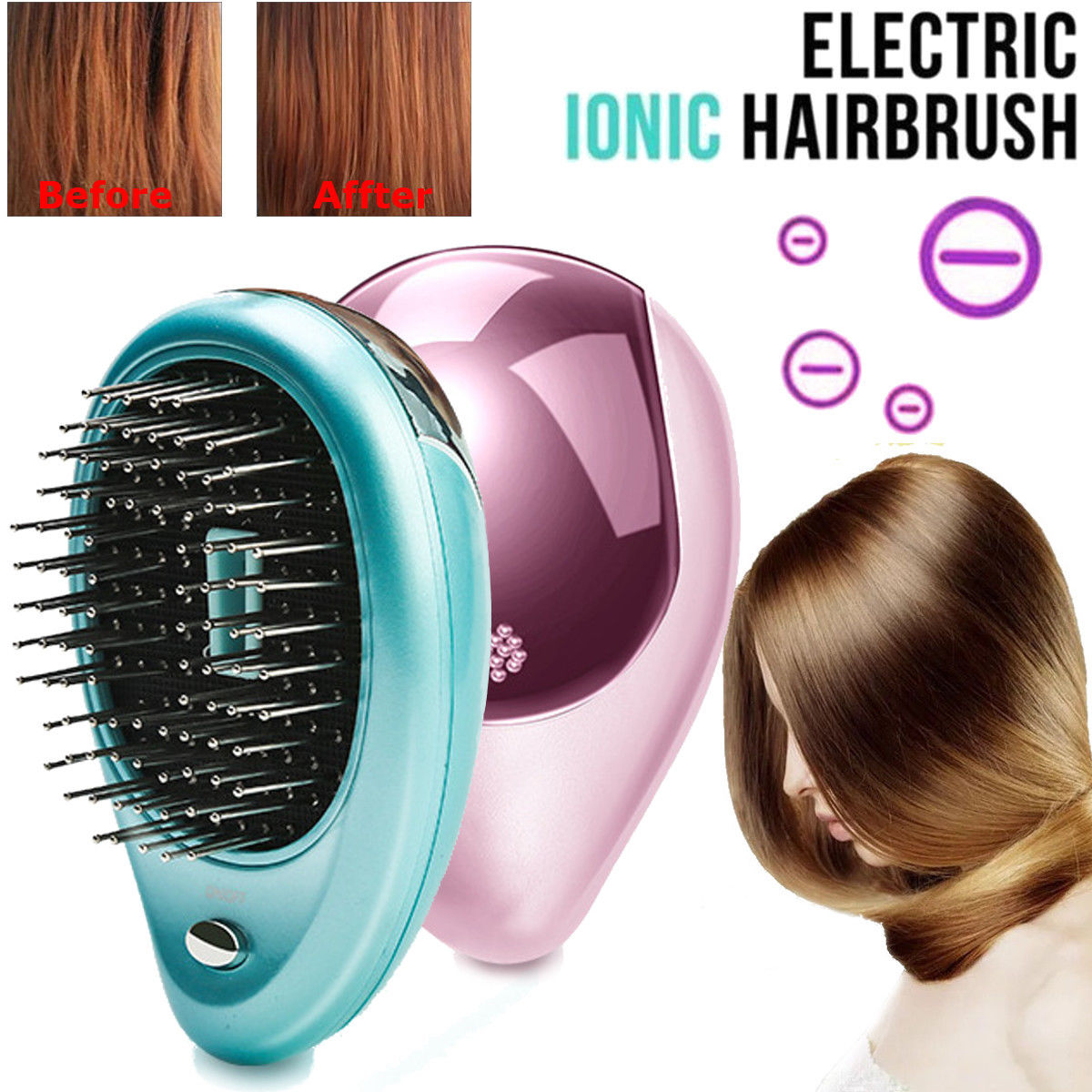 Portable Electric Ionic Hairbrush Takeout Mini Ion Hair Brush Comb