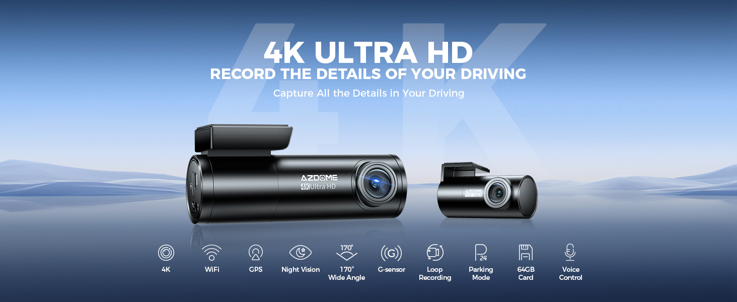 AZDOME Dashcam Auto Vorne Hinten 4K+1080P, 4K WiFi Dash Cam