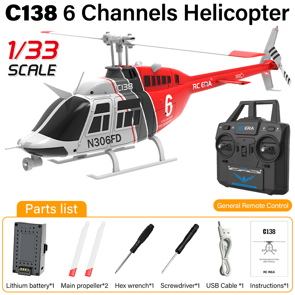 RC ERA C138 Bell-206 RC Helicopter 1/33 3D 6CH Gyro Optical Flow