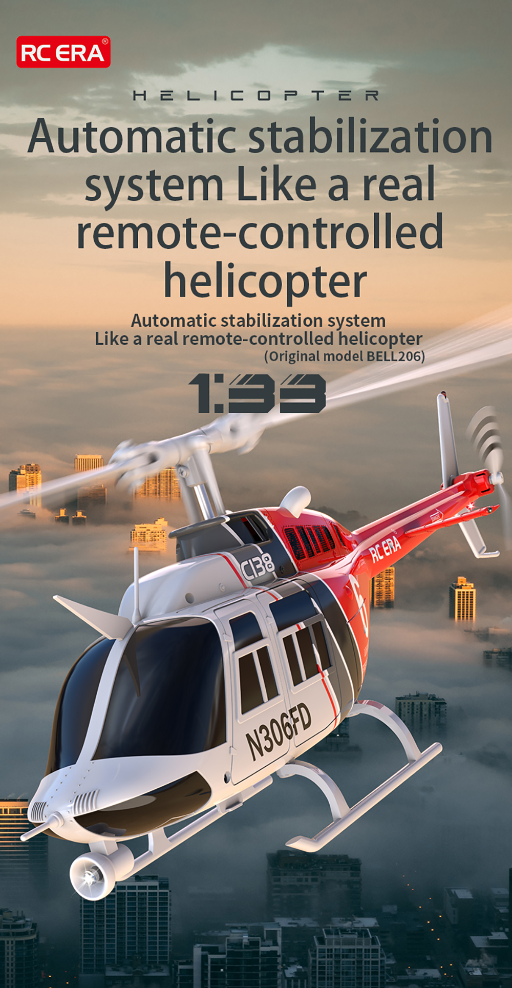 RC ERA C138 Bell-206 RC Helicopter 1/33 3D 6CH Gyro Optical Flow