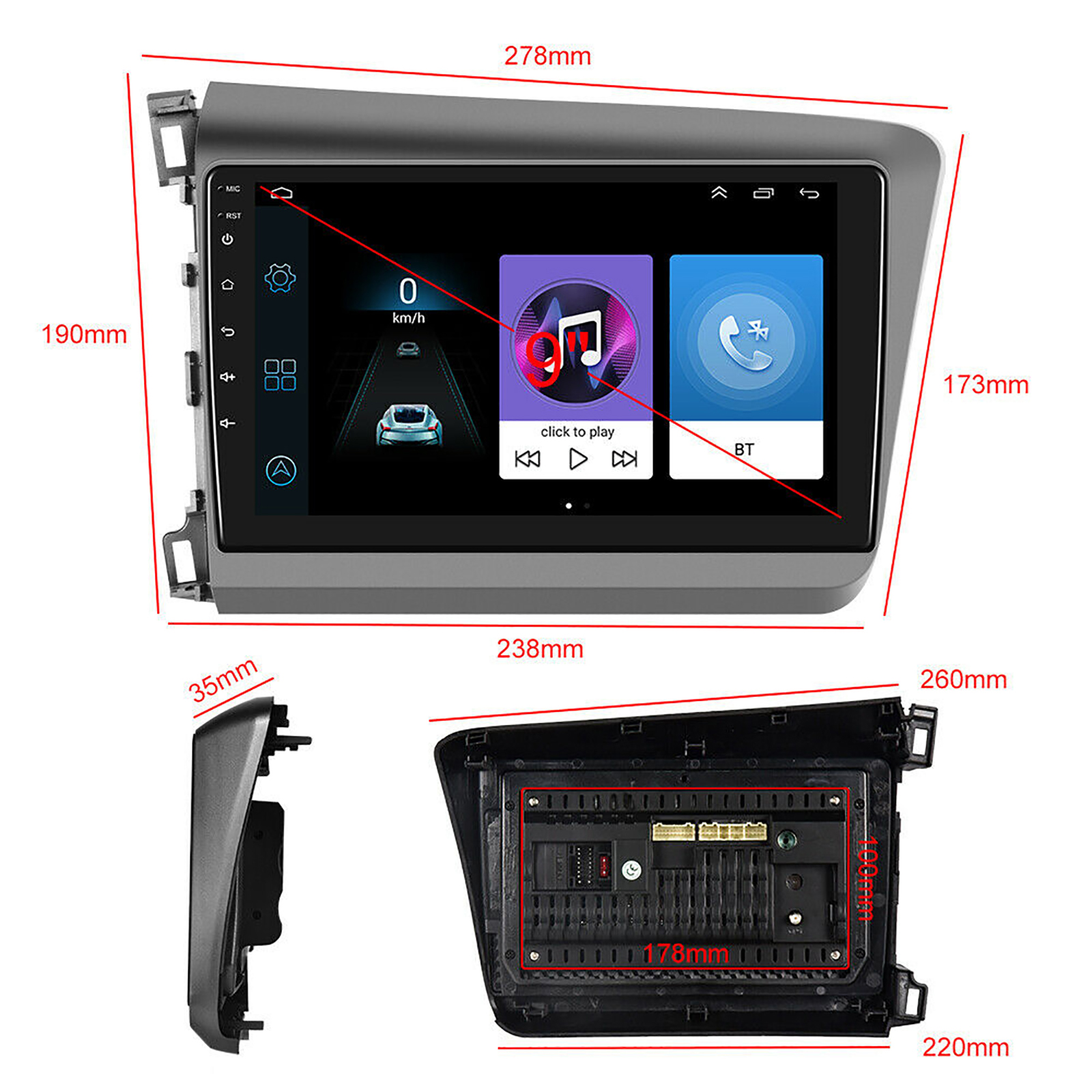 For Honda Civic 2012-2015 Android 10.0 Car Stereo Radio Apple