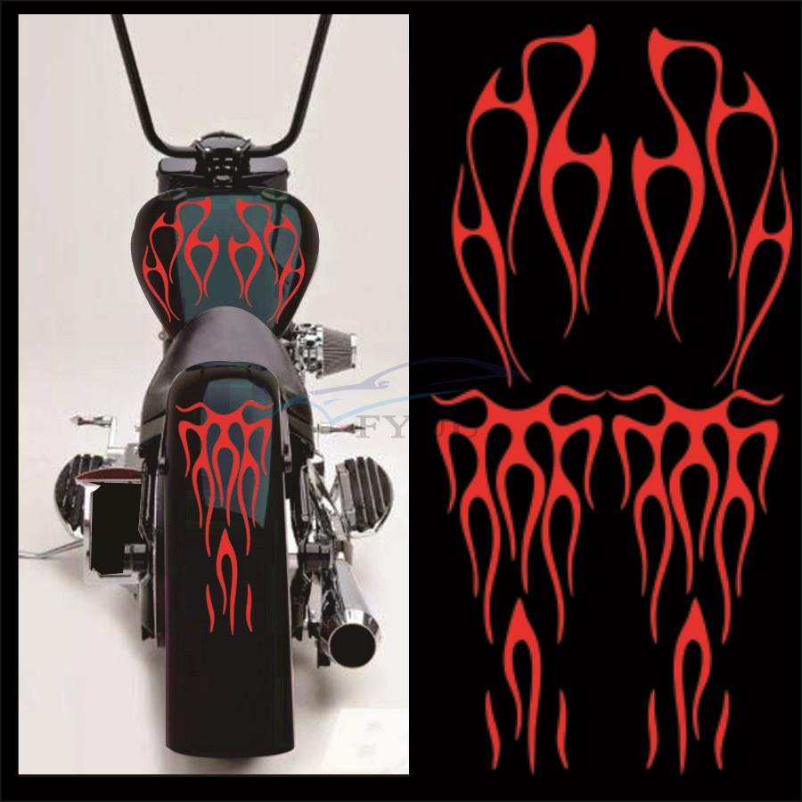 1set Motorcycle Flame Style Sticker Vinyl Red Color Decals For Gas Tank