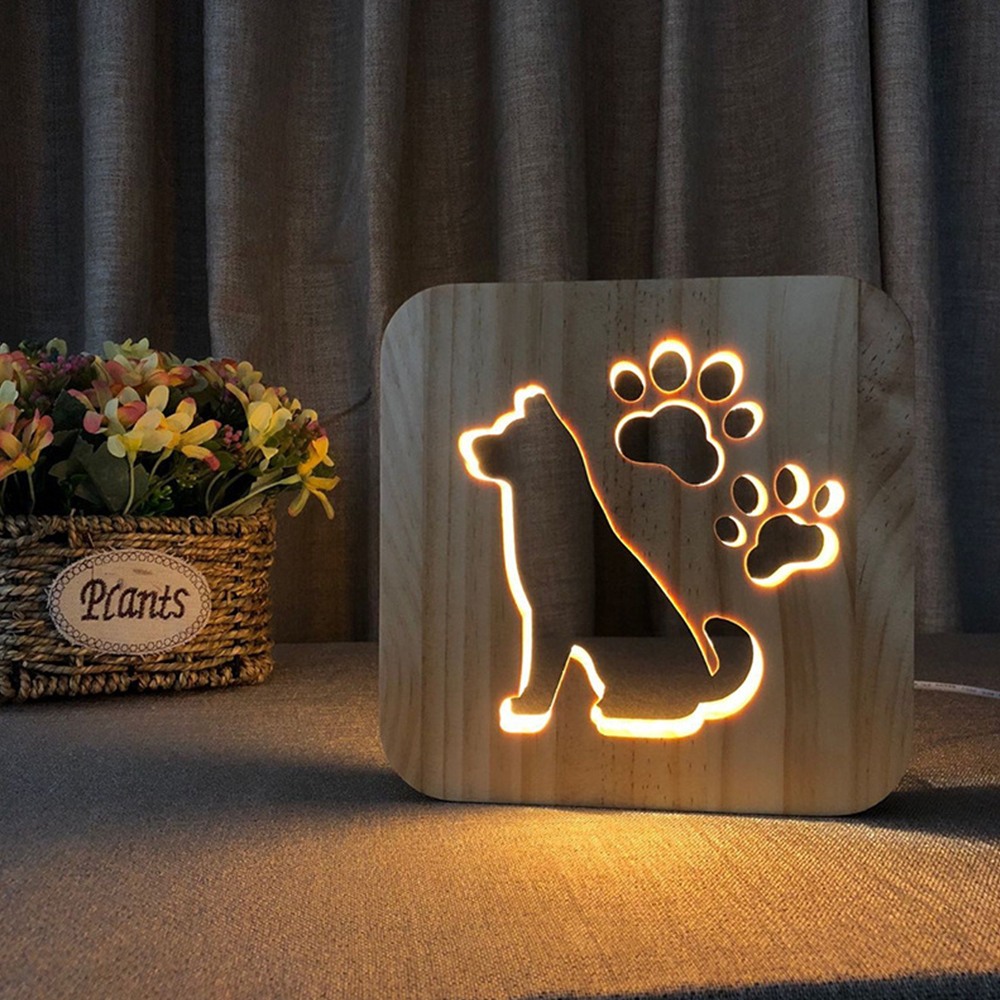 3D Wooden USB Night Light Carved Hollow Creative Table Lamp Decoration For Gifts