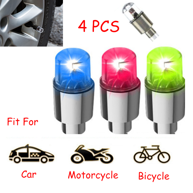 4 X Blue Tyre LED Car Wheel Tyre Air Valve Stem Caps Decoration Light Fit Bike