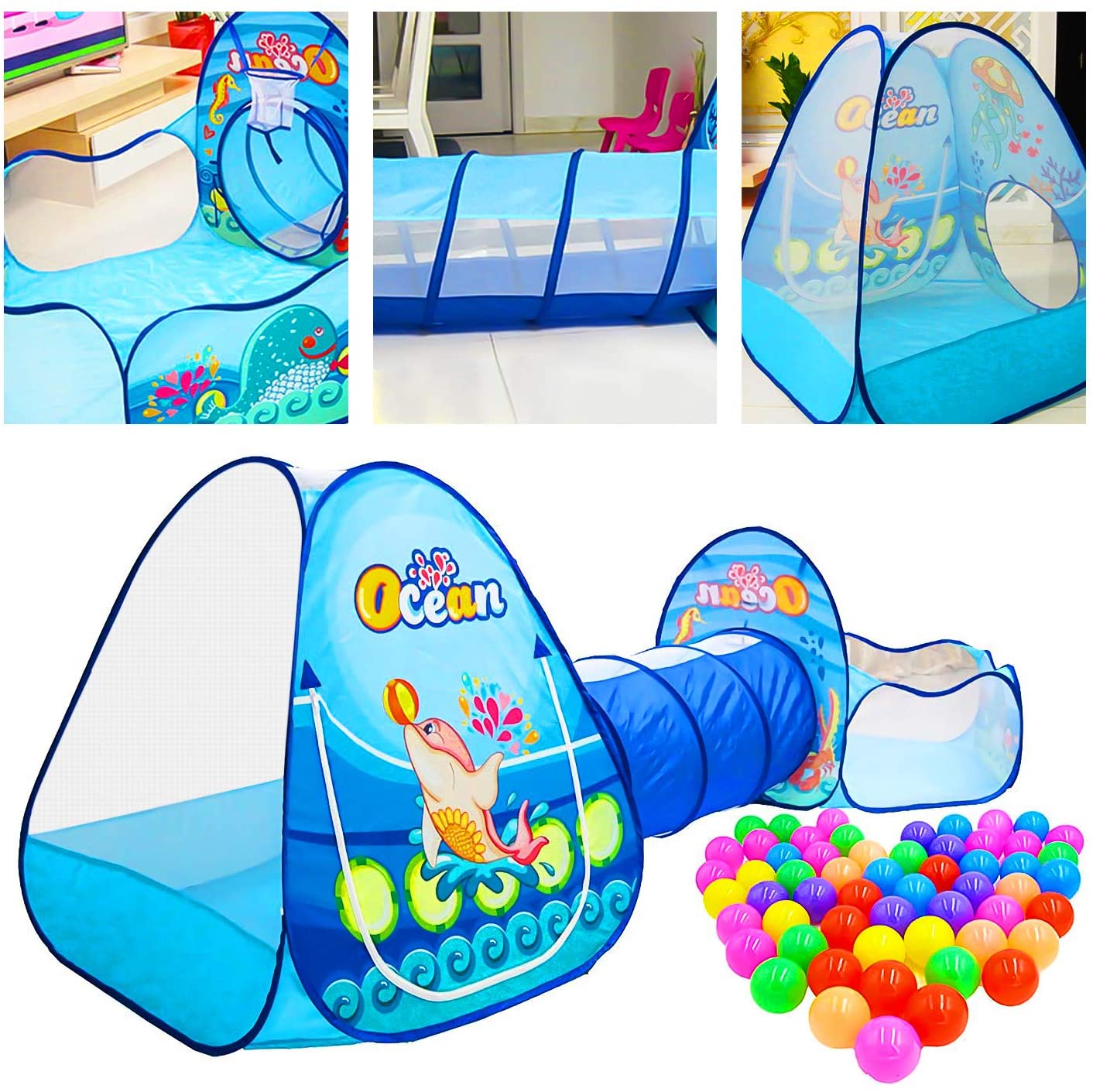 WeiMay Bambini Ocean Ball Game Gioca Tent Tunnel Pool Hoop in Outdoor e Indoor Palle da Gioco Non Incluse 