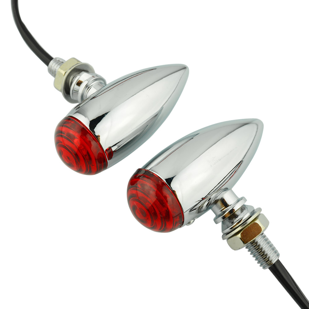 Chrome Billet Red LED Turn Signal & Brake Lights – 3-Wire, 10mm Mount – Motorcycle