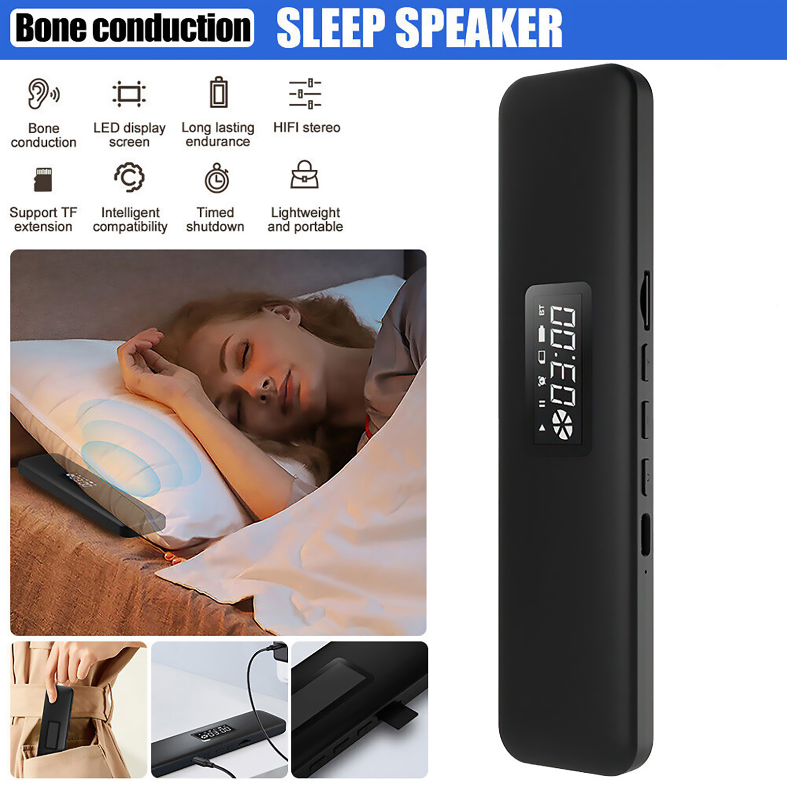 Sleep Bluetooth Wireless 5.3 Rechargeable Innoviative Bone Conduction Speaker