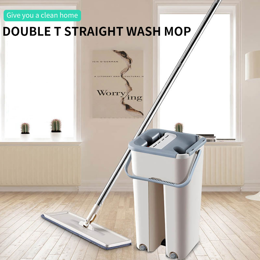 Self Cleaning Drying Wringing Mop Bucket System Flat Floor + Microfiber