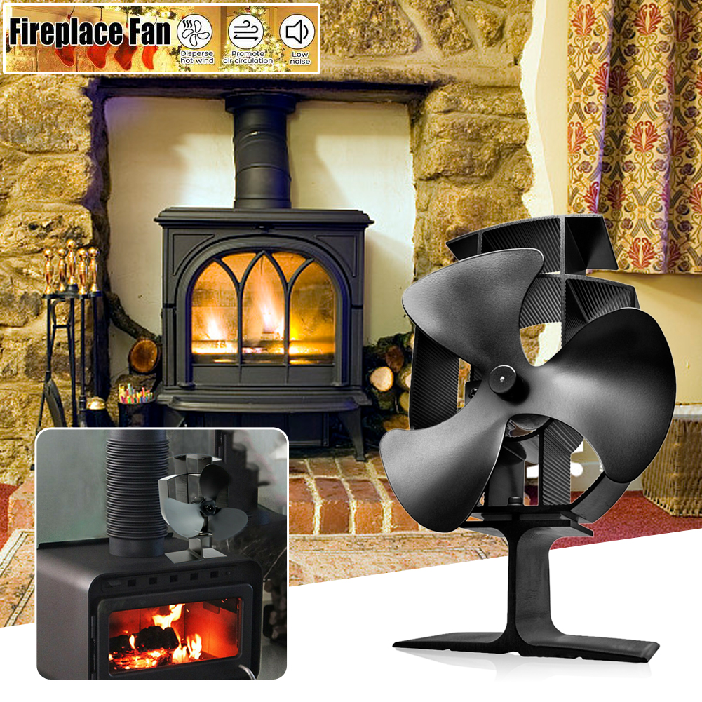 Heat Powered Wood Stove Fan Fireplace Log Burner Fan Black 3