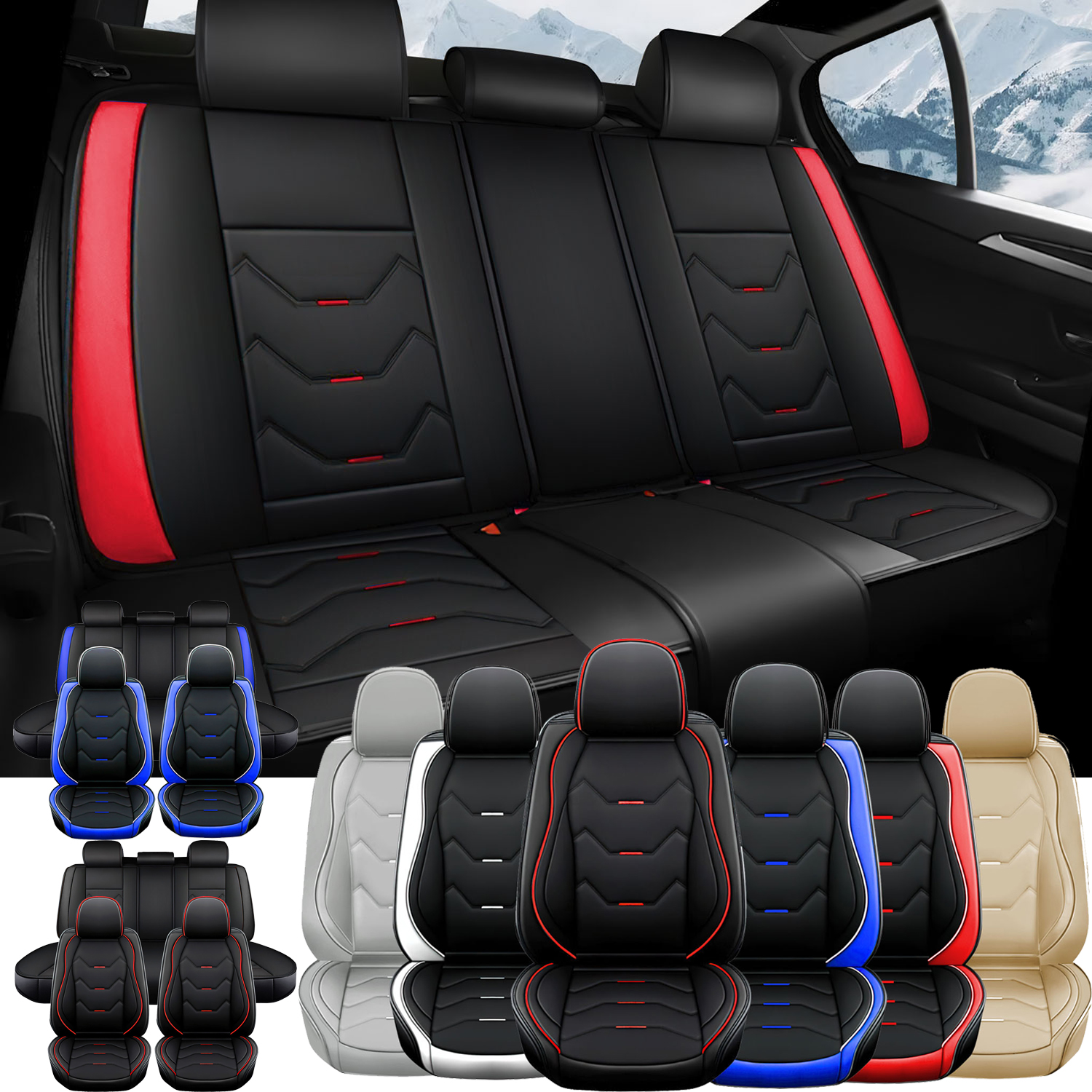 Soillar Full Set 5-Piece Car Seat Covers For Ford – Gray PU Leather, Superhero Cape Design