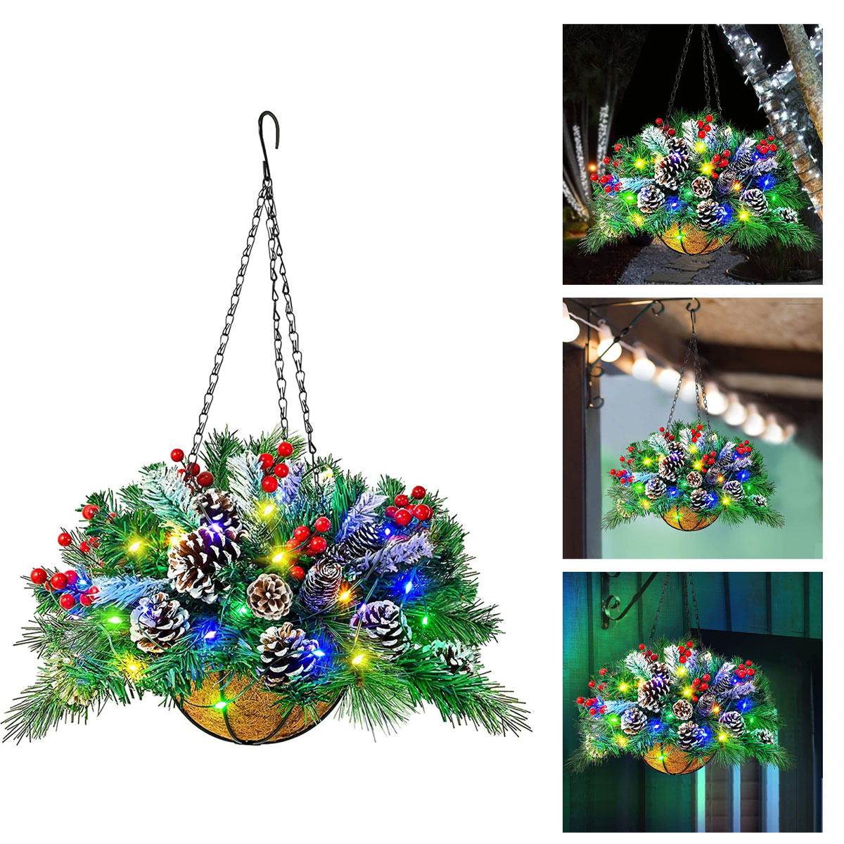 Artificial pine and berry basket decoration