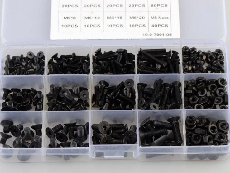 460PCS Black 10.9 Hex Socket Head Flat Countersunk Screw Nut Set Kit M3 ...