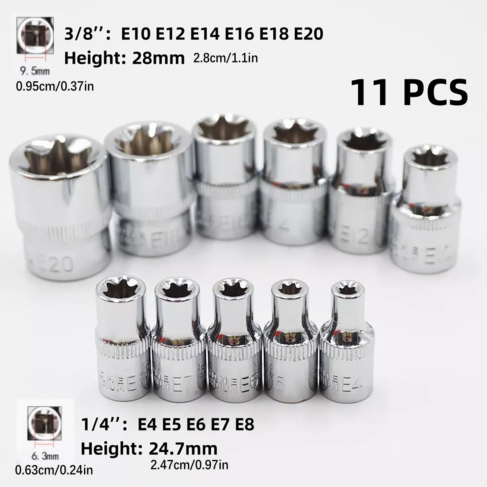 14PCS E Torx Star Female Bit Socket Set Female External Torque Star