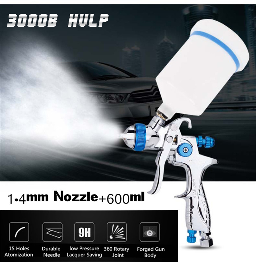 1.4mm Nozzle HVLP Gravity Feed Professional Auto Car Paint Spray Gun 600ml Cup